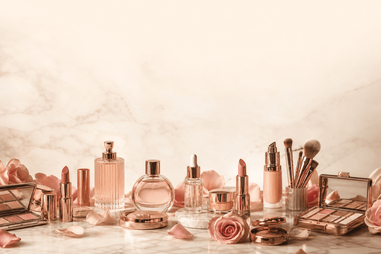 Curated cosmetics flatlay